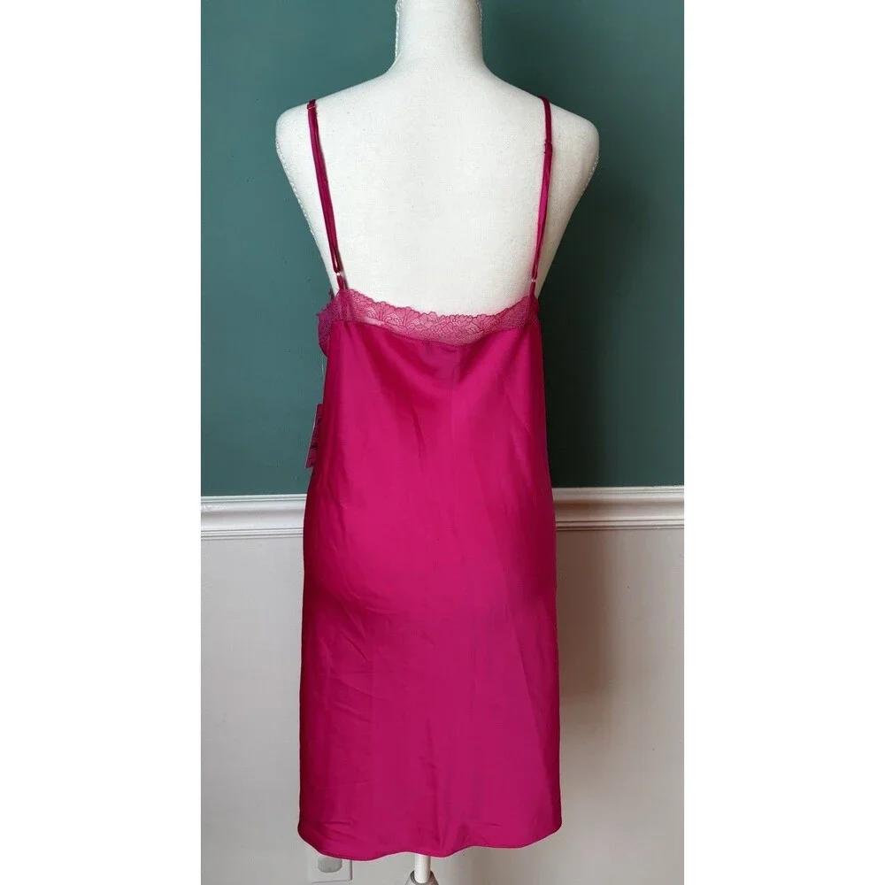 Y2K Barbiecore Satin Lace Trim Slip Chemise Nightgown Hot Pink XL NWT